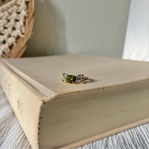 925 Green Stone Floral Gold Ring “Elfa” Peridot Emerald Olive Tourmaline Moss - Picture 5 of 16